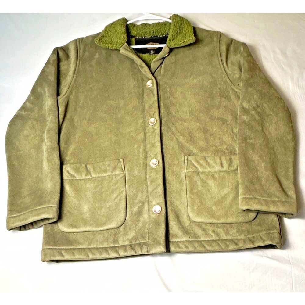 County Clothing Co. Women's Green Sherpa Lined Button Front Collared Jacket M